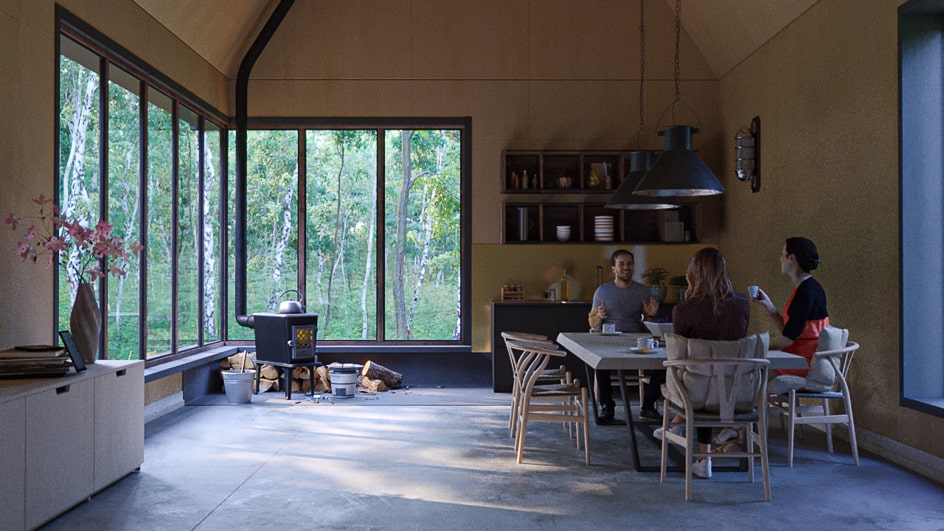 Projeto de decoração de interiores para cabana e chalé